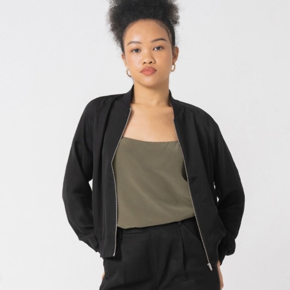 Black Zip-Front Bomber Jacket - Women's
